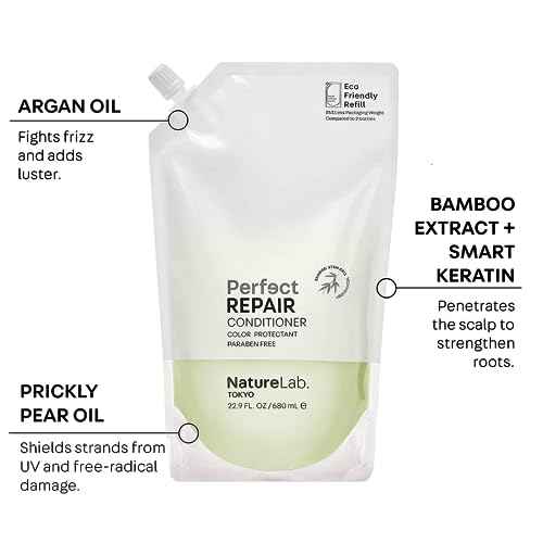 NatureLab.TOKYO Perfect Repair Conditioner - Lightweight Conditioner for Damaged, Color-Treated Hair - Penetrates Roots and Revitalizes & Restores Strands - Japanese Hair Care - Refill Pouch, 22.9oz