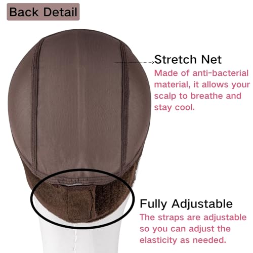 Lace Wig Grip Cap Women: 4x5 Transparent Swiss Lace Area - Non-slip Wig Gripper for Keeping Wigs Lace Front In Place - Stocking Dome Cap with Built In Elastic Headband (Medium Brown)