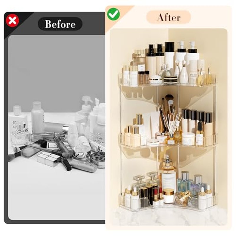 3-Tier Corner Bathroom Counter Organizer, Large Makeup Organizer For Vanity, Skincare Perfume Organizers For Women Or Men, Exquisite Corner Shelf For Bathrooms, Kitchens, Or Bedroom, (Clear, 3 Tier)