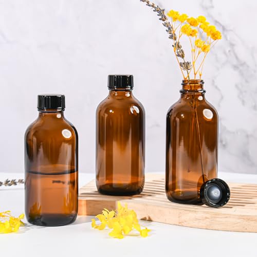 4oz Amber Glass Boston Round Bottles with Leak-Proof Lids - 24 Pack