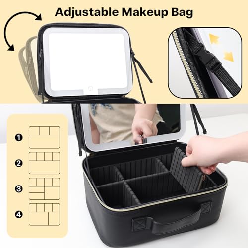 Travel Makeup Bag with LED Mirror & 10X Magnifying - Large Cosmetic Organizer