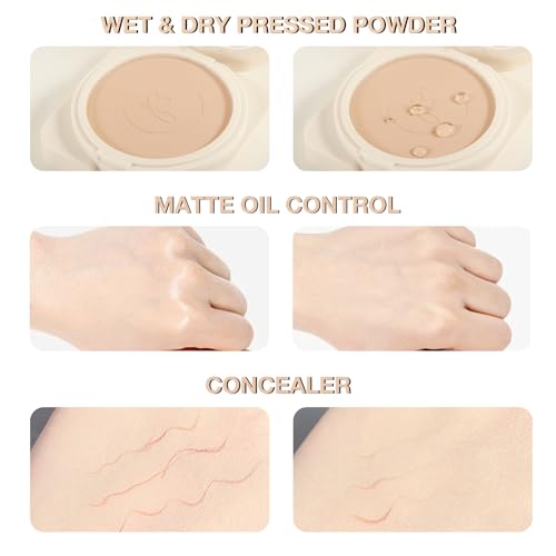 Matte Pressed Powder Compact with Puff – Wet & Dry Foundation