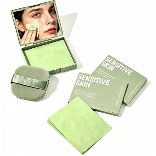 Oil Blotting Sheets for Face - 300 Sheets with Mirror & Puff