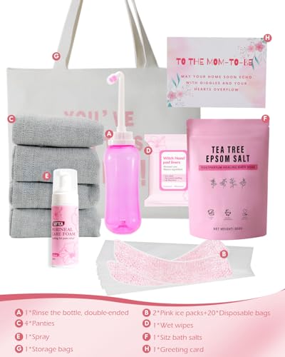 Postpartum Recovery Kit with Peri Bottle, Cooling Pads & Bath Salts
