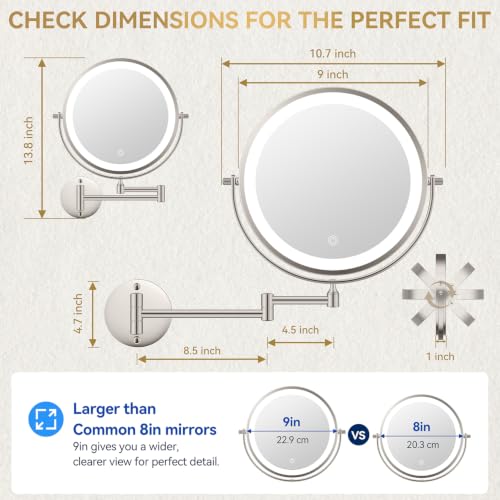 Auxmir 9" Lighted Magnifying Makeup Mirror with 1X/30X Dual Sides