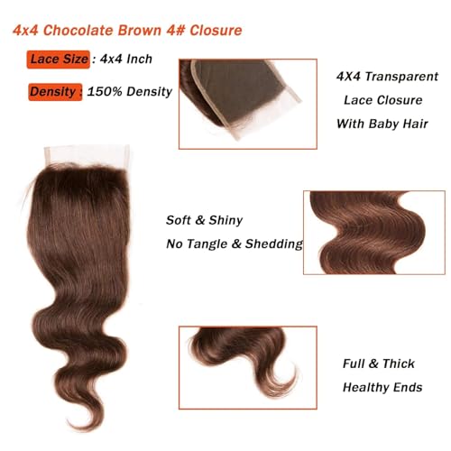 FuivJuix Brown Lace Closure 4x4 HD Transparent Lace 28 Inch Body Wave Human Hair