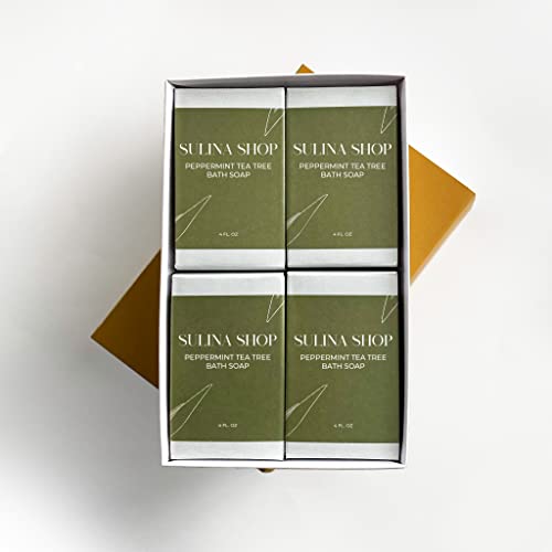 Sulina Shop Peppermint Tea Tree Bath Soaps, Calms & Soothes with Pure Extracts & Essential Oils, Skin Soothing, Moisturizing and Nourishing (Pack of 4, Peppermint Tea Tree)