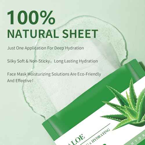 Aloe Vera Soothing Mask Hydrating Face Masks Skincare Moisturizing Facial Sheet Mask Skin care for Dry, Oily, Sensitive Skin Face Mask for Acne, Sun Care, Calming, Refreshing 25ml/0.88oz, 10 Pack