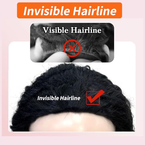 Deep Wave Human Hair Half Wig 20 Inch Natural Black 1B# Glueless, Wear & Go Style