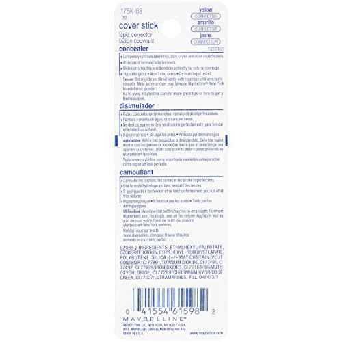 Maybelline New York Cover Stick Corrector Concealer, Yellow Corrects Dark Circles, 0.16 oz.