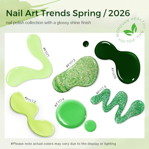 Morovan Green Nail Polish Set - Quick-Dry Glitter Shades for Summer