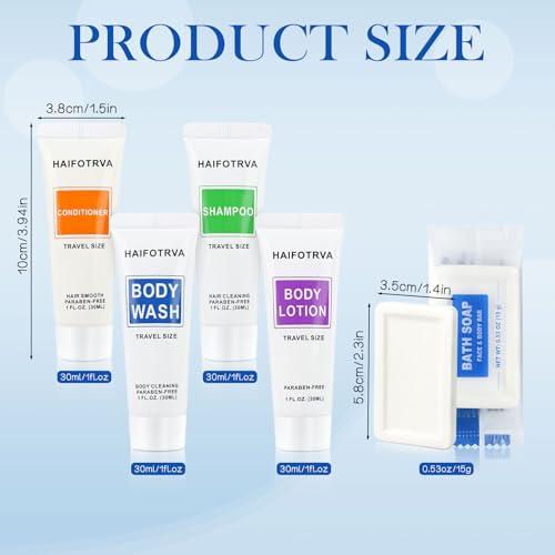 25 Pcs 5-IN-1 Hotel Soaps and Toiletries Bulk Set,5-Piece Set Mini Bulk Travel Size Toiletries Set 1 oz each Shampoo,Conditioner, Body Wash and Lotion,0.53 oz Soap Hotel Supplies for Guests,Homeless