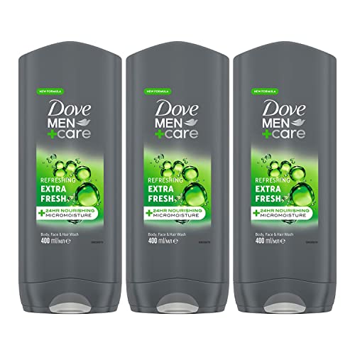 Dove Men+Care Refreshing Extra Fresh 3-In-1 Hair, Body And Face Wash Pack Of 6 With 24-Hour Nourishing Micromoisture Technology Body Wash For Men 400 Ml