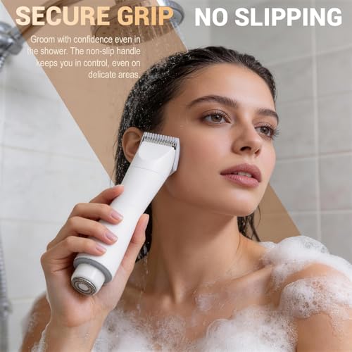 Dermave Bikini Shaver- IPX7 Waterproof & Painless Electric Razors for Beauty, Pubic Hair, Face, Legs & Underarms-Portable Cordless Bikini Trimmer for Women(White-Storage Bag)