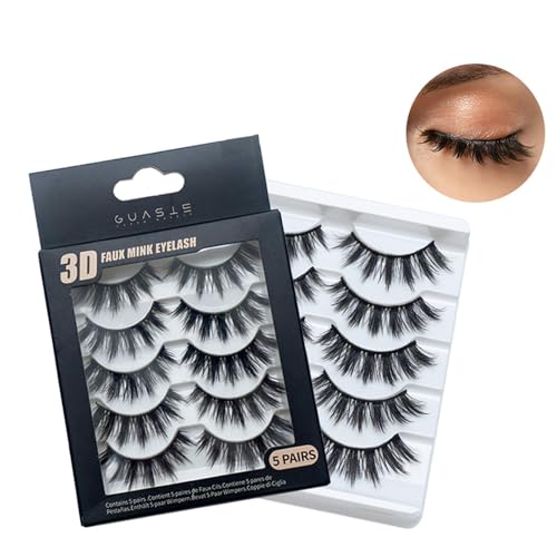 3D Faux Mink False Eyelashes - 5 Pairs, Black