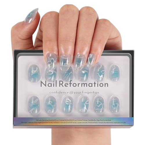 Nail Reformation Press-On Nails | Teal Velvet Cat Eye, 32 Pcs