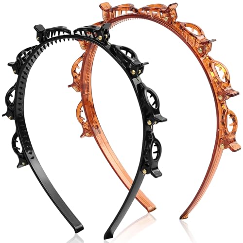 Braided Bangs Headband with Clips - 2 Pack for All Hair Types