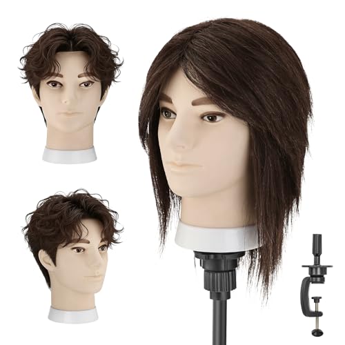 8" Real Hair Male Mannequin Head for Barber Training & Styling