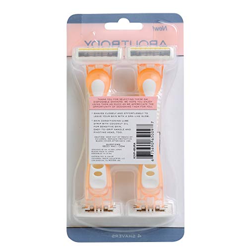 About Face Body Spa Shave 3-Blade Sensitive Disposable Razors With Coconut Oil Lube Strip, 4 Count (Pack of 2)