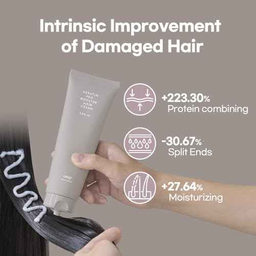 Korean Keratin Leave-in Conditioner Treatment, 4.05 Fl Oz, Keratin Pro Booster with 10,000ppm Protein, for Frizzy Dry Damaged Hair
