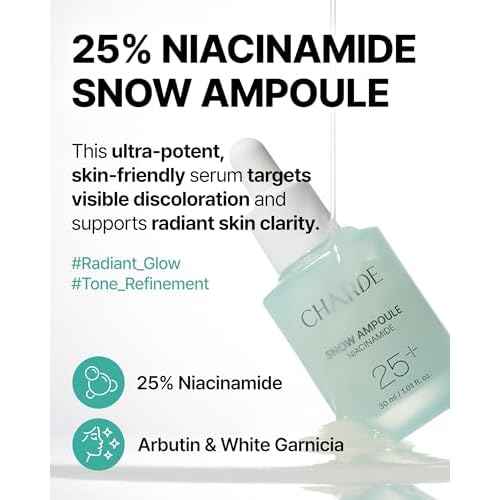 Charde Niacinamide 25% Snow Ampoule for Face, Dark Spot Care for Hyperpigmentation, Freckles & Sun Spots | Radiance Boosting with White Garcinia & Arbutin, Korean Skin Care, 1.01 fl. oz.