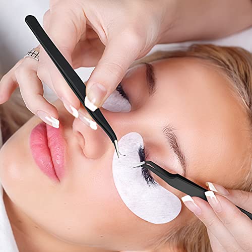 Honoson 9-Pack Curved Tweezers Stainless Steel Eyelash Extension