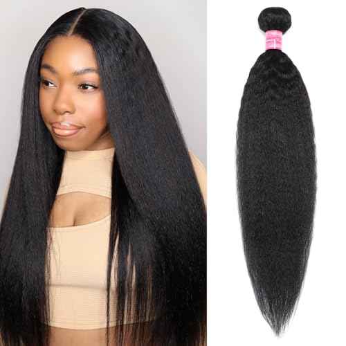 Kinky Straight Human Hair Bundles 24 Inch Single Bundle Yaki Straight Human Hair 1 Bundles 12A 100% Unprocessed Brazilian Virgin Remy Human Hair Extension For Black Women