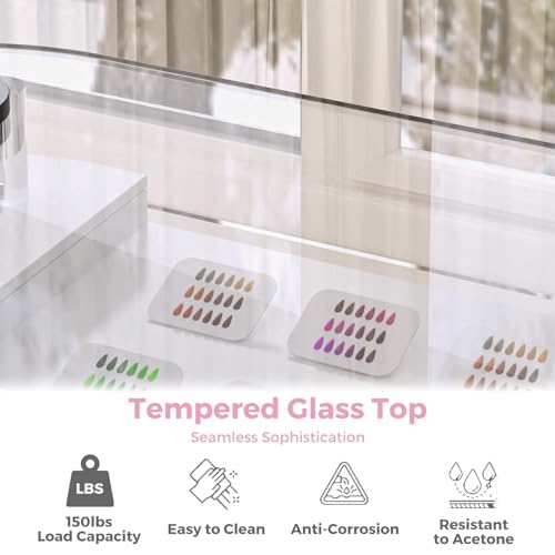 Manicure Table with Tempered Glass Top & Storage Cabinet
