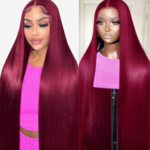 18in 99J Burgundy Lace Front Wig 200% Density 13x6 HD