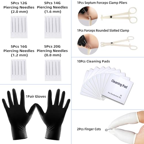 80pc Nose Piercing Kit - 316L Stainless Steel Jewelry & Needles