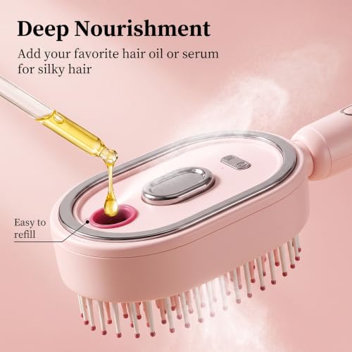 Electric Spray Hair Brush with Air Cushion, 3-in-1 Massage & Anti-Static Dryer (Rechargeable) Pink