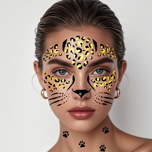 Leopard Print Temporary Face Tattoos with Glitter - Halloween Party