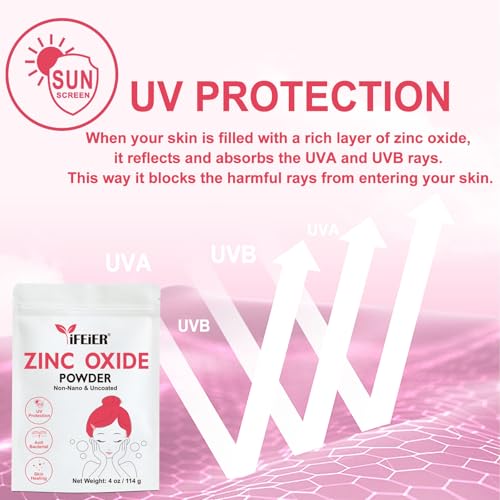 Zinc Oxide Powder | 4oz (114g) 100% Pure Non Nano Uncoted Zinc Oxide Powder for Skin Protection | Cosmetics Grade Ideal for DIY Sunscreen, Lotion, Deodorant, and Skincare