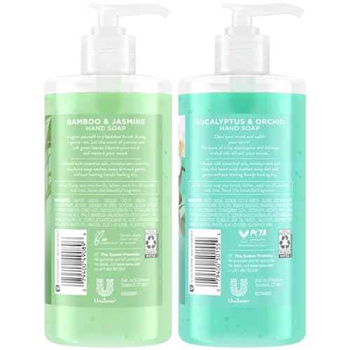 Suave Hand Soap, Bamboo & Jasmine + Eucalyptus & Orchid Variety 2-Pack ??Fresh Hand Wash with Essential Oils & Moisturizers, 13.5 Oz Ea