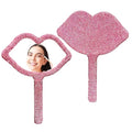 Rhinestone Handheld Mirror Heart Bling Glitter Cosmetic Dazzling Portable Hand Mirrors with Handle for Women Wedding Party (All Pink)