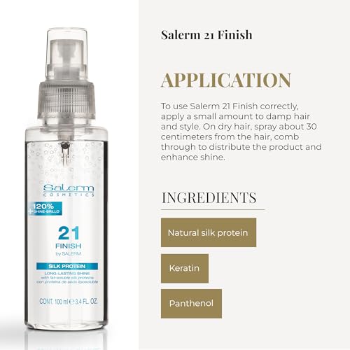 SALERM - Illuminating Hair Spray - Salerm 21 Finish - 100 ml - with Silk Proteins - Final Illuminating Touch - Hydrates and Adds Shine to Hair - Immediate Result - Heat Protector