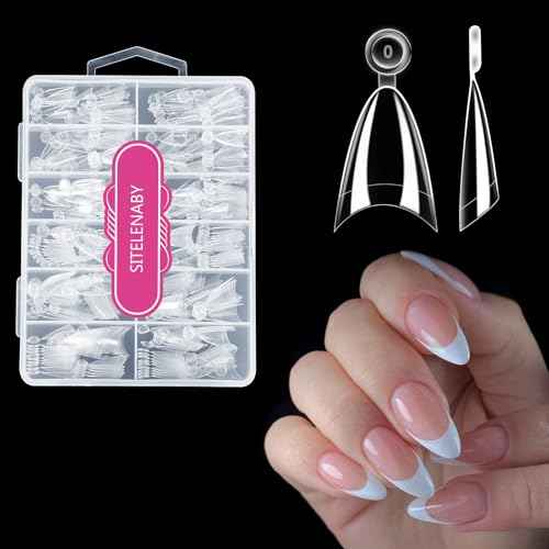 Almond Nail Tips,Soft Gel Almond X Press On Nails,300PCS Acrylic Nail Tips Half Cover Clear Gel Press on Flase Nail Tip for Extension 12Sizes