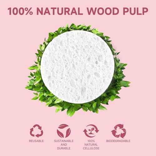 100 Count Compressed Facial Sponges 100% Natural Cellulose Eco-Friendly Makeup Sponges for Gentle Cleansing, Exfoliating & Stubborn Makeup Removal Travel for Women (Round white)