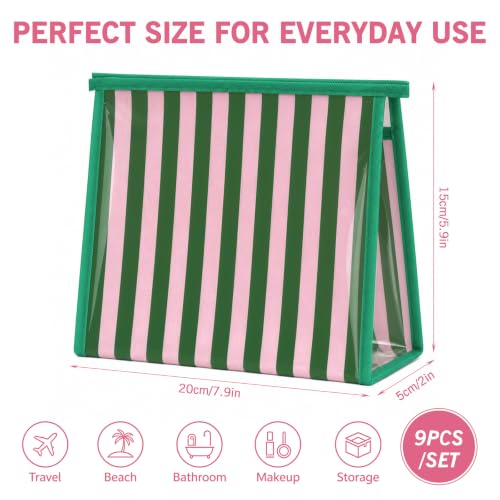 Hosuly 9 Pack Small Striped Makeup Bags Waterproof PVC Zipper Pouch