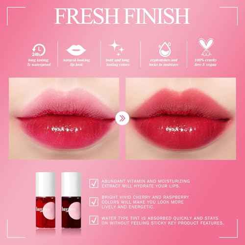bayfree Lip Tint Stain Set, Korean Water Tint Lightweight Non-sticky, Waterproof Long Lasting Liquid Blush & Lip Stain, Transfer-Proof, Matte Finish Lip Color Makeup (made into jam)