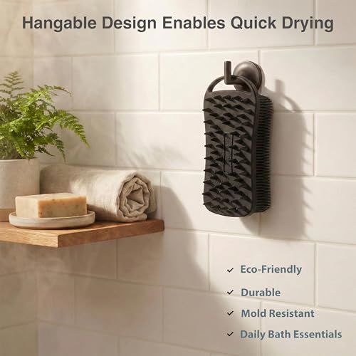 MtBoi 2-Pack Silicone Body Scrubber Grey & Black - Exfoliating Shower & Hair Scalp Massager for Sensitive Skin
