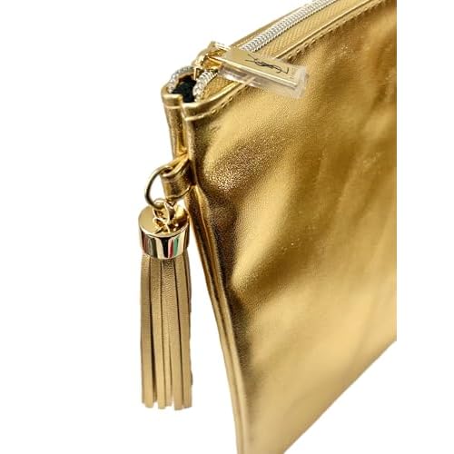 Yves Saint Laurent YSL Cosmetic GOLD FLAT Pouch Makeup Bag YSL Fragrance Bag (9.25L X 6H X 0.25W)- MINI/SMALL - (9393)