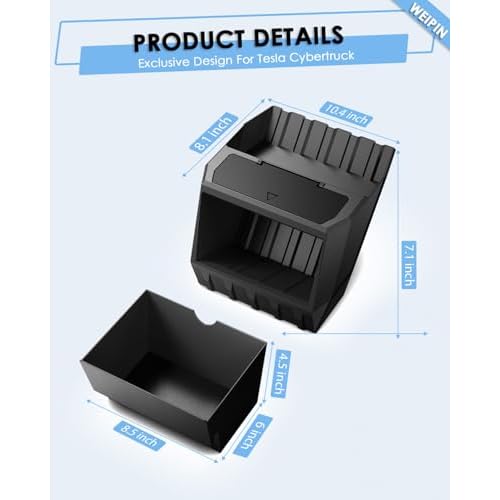 For Tesla Cybertruck Floor Console Organizer - [Easy To Install] Push to Open 2-in-1 Cyber Style Car Trash Can& Console Storage Vegan Leather Mats for 2024 2025 Cybertruck-Waterproof Drawer Organizer