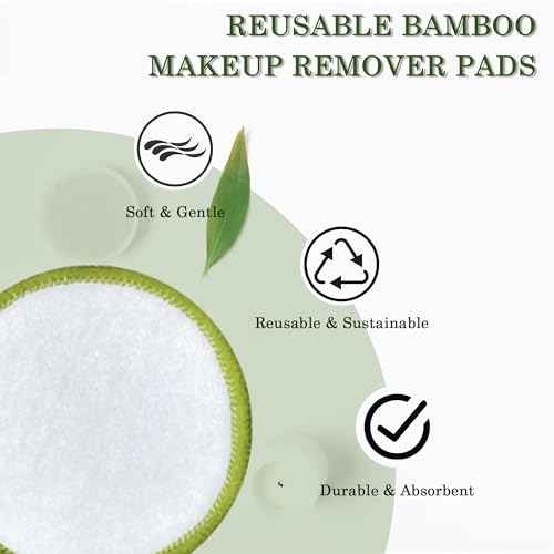 Chloven Reusable Cotton Rounds - 30 Pack Washable Bamboo Makeup Remover Pads for Gentle Cleansing Reusable Face Pads for Skincare & Nail Polish Removal with Mesh Storage Bag