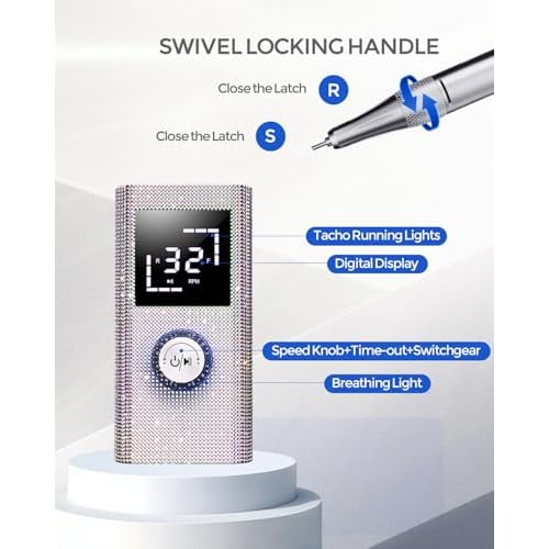 45000RPM Diamond Electric Nail File, Professional Cordless Drill Nails with 6 Bits & LED Screen, 8 Hours Use, Stepless Speed for Acrylic/Gel Nails, Salon & Home Manicure Kit