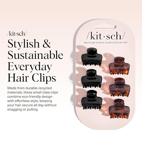 Kitsch Small Recycled Hair Claw Clips - Black & Tortoise Shell, 6 Pack