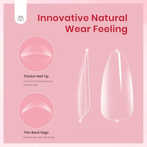 Beetles Medium Almond Clear Gel Nail Tips - 500 Pcs, 10 Sizes, Natural-Looking Extensions