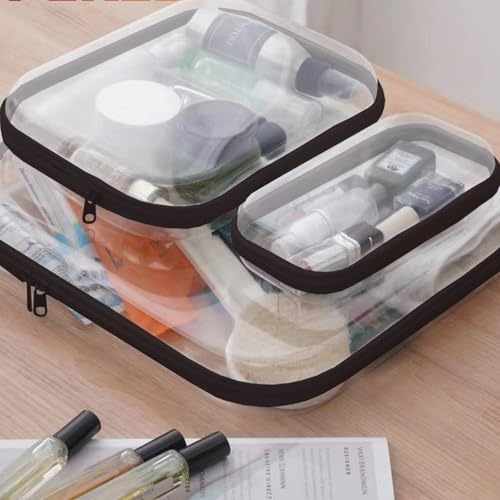 ¡¼6-Pack¡½ Clear Hard Shell Zipper Case Set | Durable Travel Pouches for Toiletries, Makeup Storage Organizer, Toy Storage Box | Transparent Cosmetic Bags with Zipper for Organization (Black)