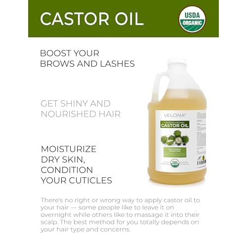 velona USDA Certified Organic Castor Oil - 1 Gallon / 128 Fl Oz | For Hair, Boost Eyelashes, Eyebrows | Cold pressed, Natural Oil, USP Grade | Hexane Free