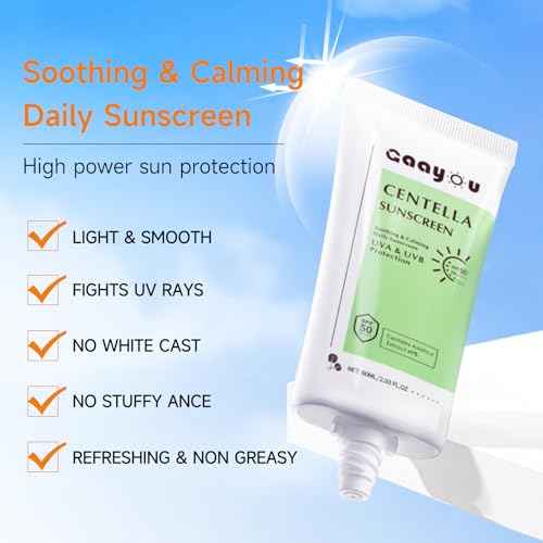 Centella Sunscreen SPF50 PA++++ Calming Moisture Facial Sunscreen Centella Asiatica Korean Sunscreen Matte No White Cast Face Sun Screen for Oily Sensitive Skin